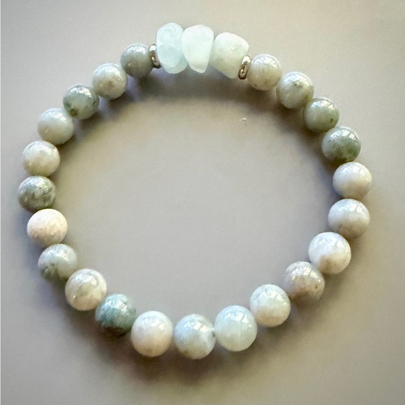 Natural Blue Ocean Jasper and Aquamarine Beaded Bracelet - Picture 2 of 7